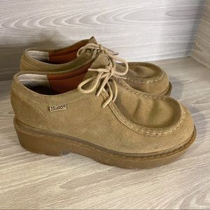 Vtg 90s Y2K Mudd Platform Moccasin 7.5 Tan Suede